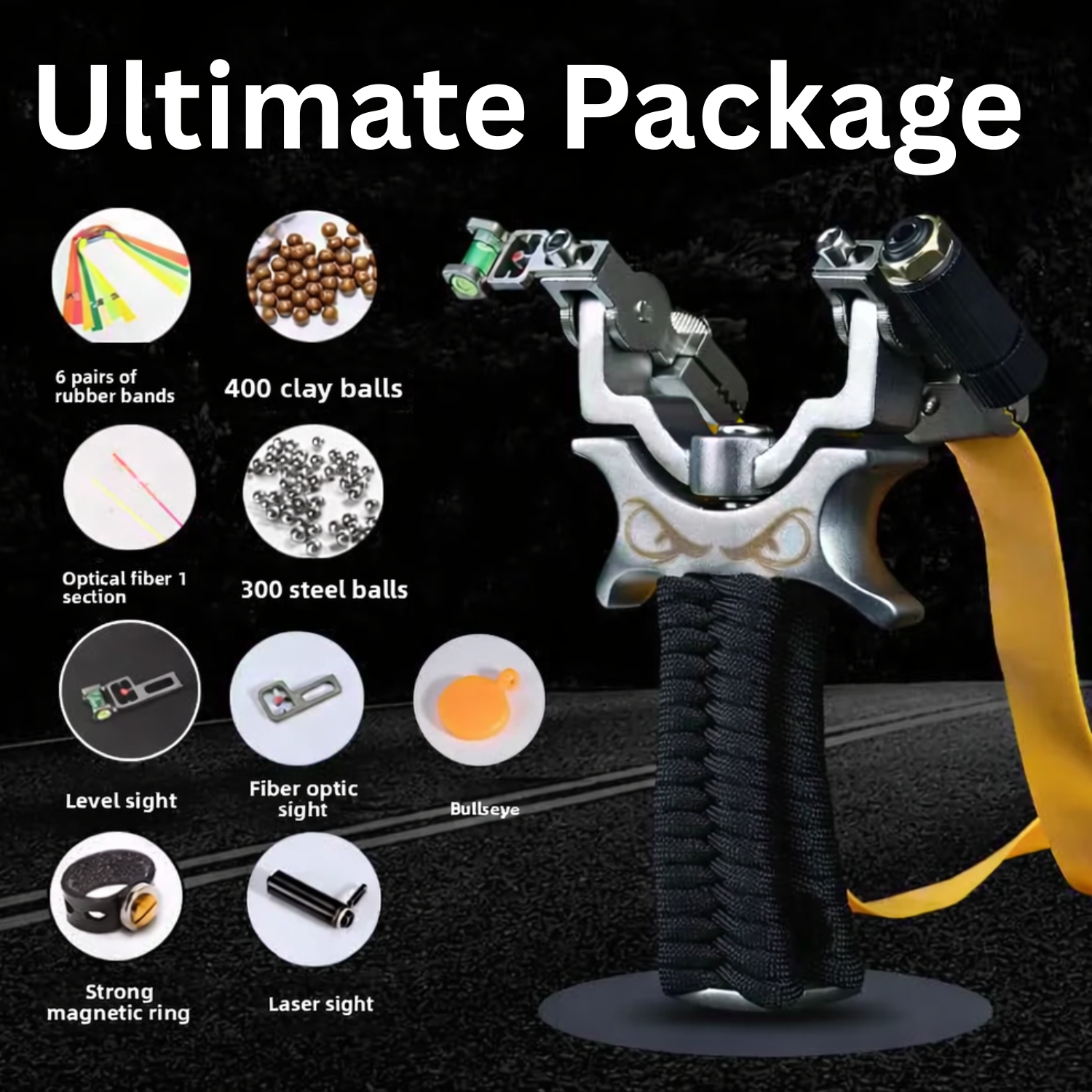Premium Stainless Steel Slingshot Set with Laser Sight & Fiber Optic Aiming – 360° Rotating High-Precision Outdoor Targeting Kit