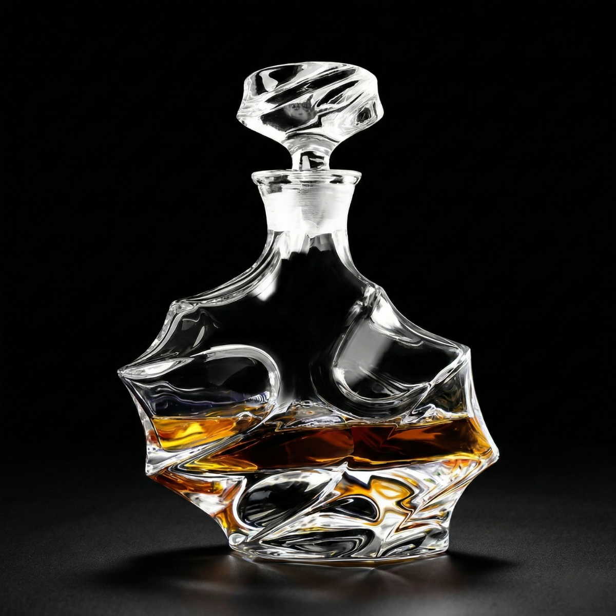 Lead-Free Crystal Whiskey Decanter with Stopper – Molten-Cut Modern Geometric Bourbon & Scotch Liquor Decanter (Gift for Men)