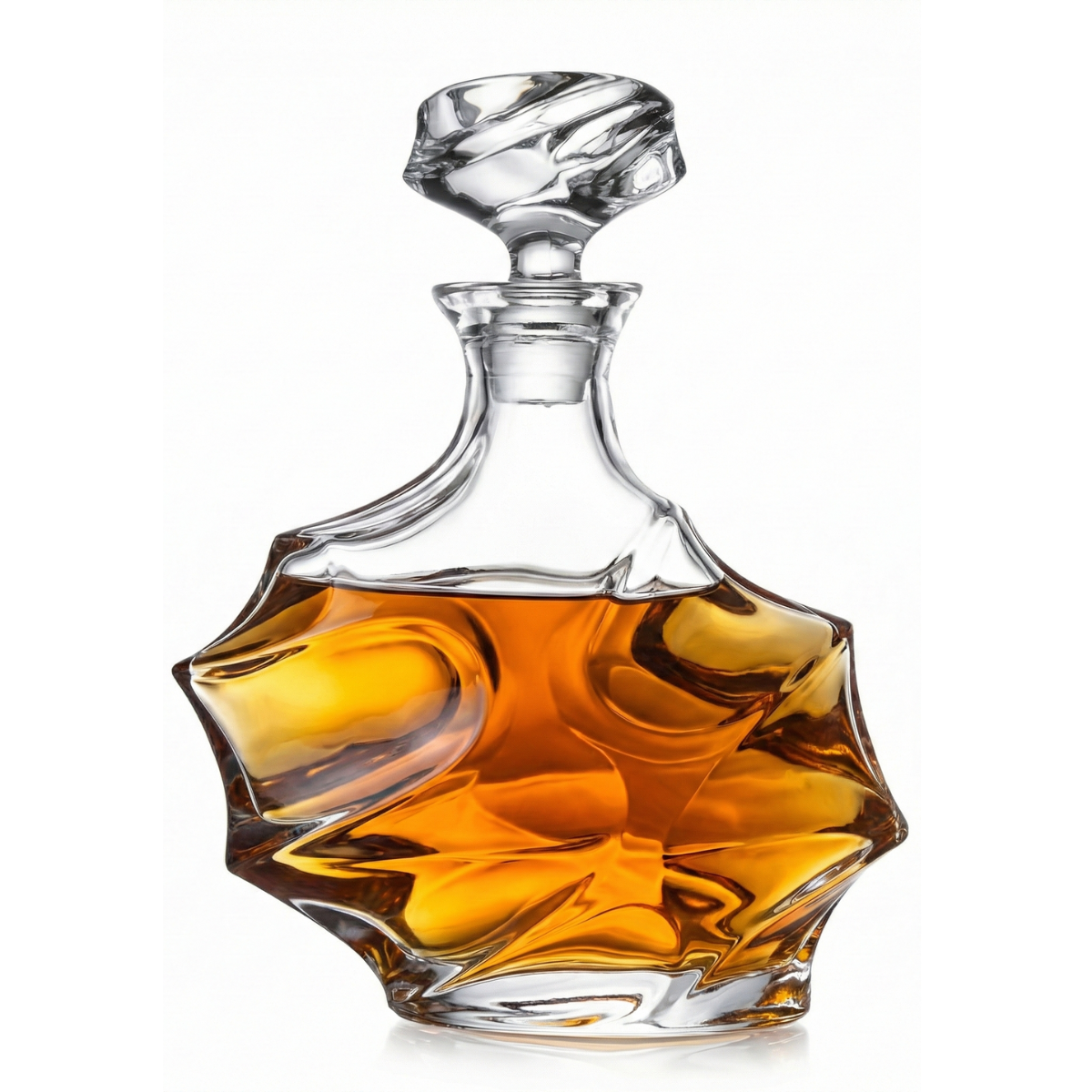 Lead-Free Crystal Whiskey Decanter with Stopper – Molten-Cut Modern Geometric Bourbon & Scotch Liquor Decanter (Gift for Men)