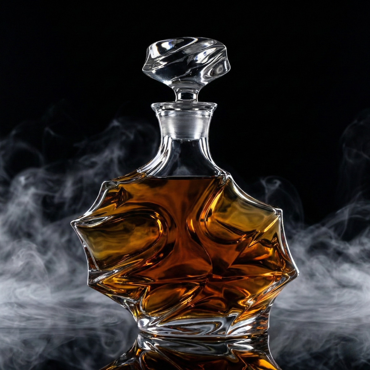 Lead-Free Crystal Whiskey Decanter with Stopper – Molten-Cut Modern Geometric Bourbon & Scotch Liquor Decanter (Gift for Men)