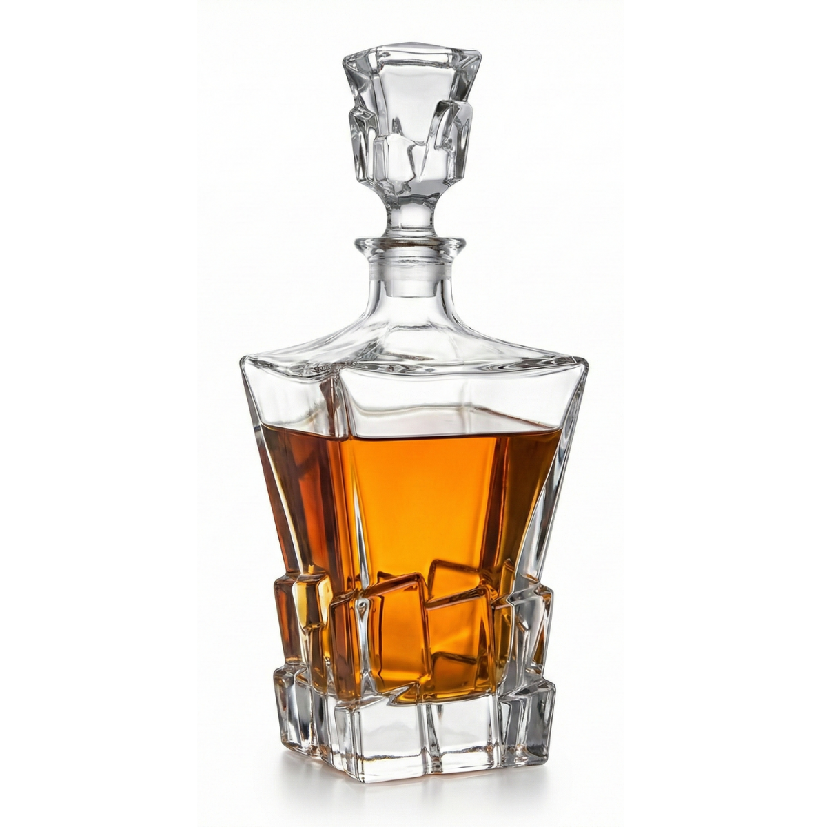 Sculpted Crystal Whiskey Decanter – 870ml Lead-Free Modern Liquor Bottle with Stopper (Obsidian Cut)
