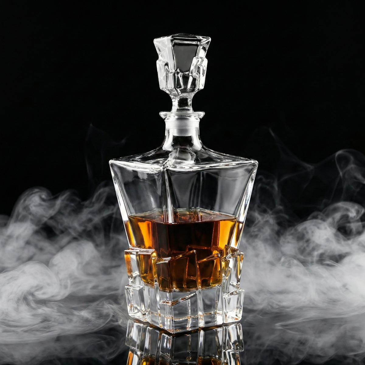 Sculpted Crystal Whiskey Decanter – 870ml Lead-Free Modern Liquor Bottle with Stopper (Obsidian Cut)