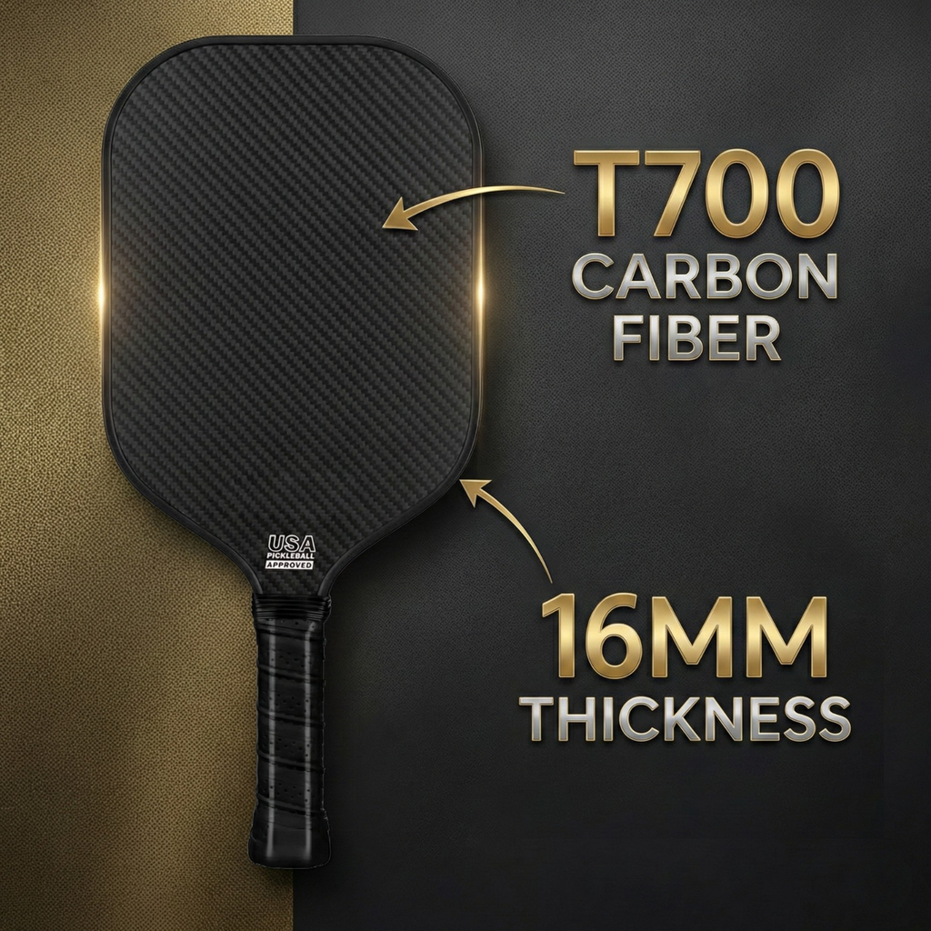 T700 Carbon Fiber Pickleball Paddle Set (16mm) | USAPA Approved + Travel Bag & 2 Balls (Stealth Black)