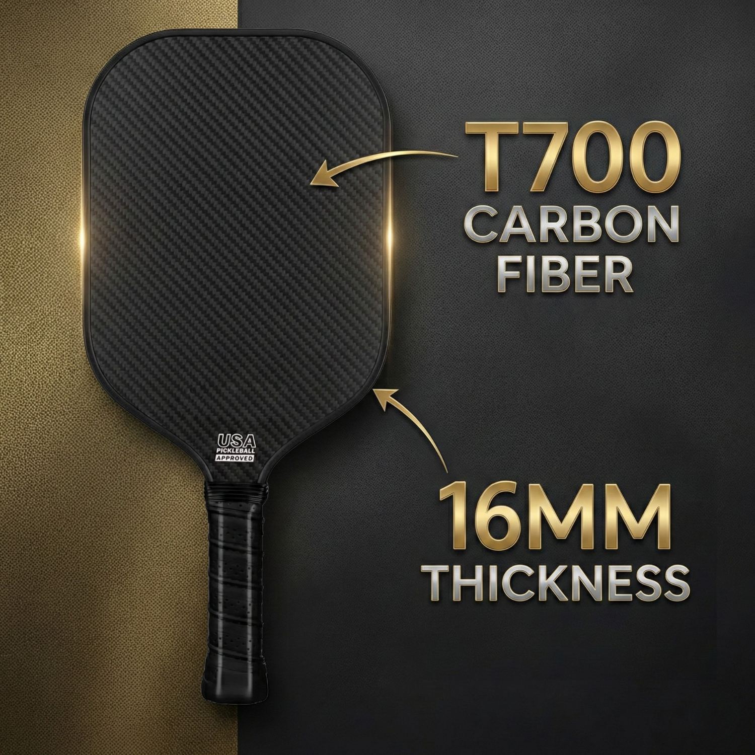 T700 Carbon Fiber Pickleball Paddle Set (16mm) | USAPA Approved + Travel Bag & 2 Balls (Stealth Black)