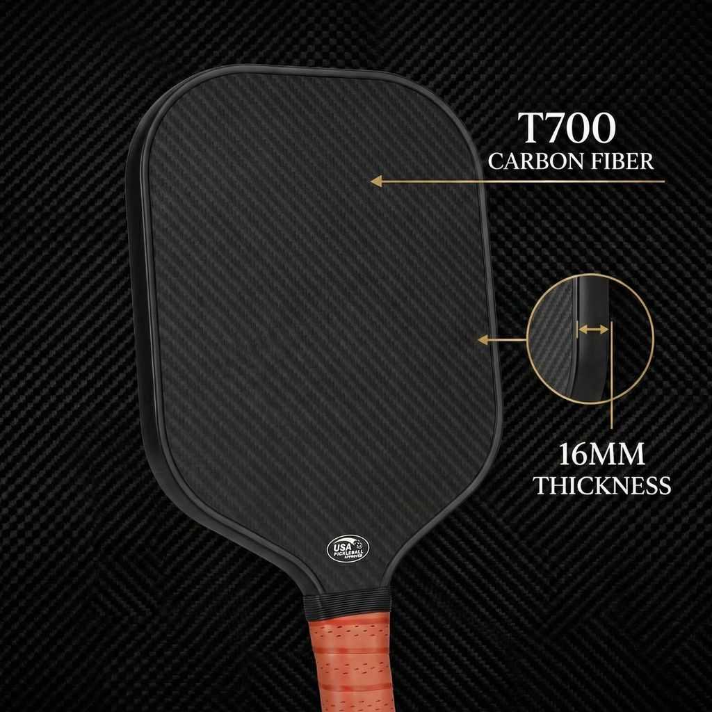 T700 Carbon Fiber Pickleball Paddle Set (16mm) | USAPA Approved + Travel Bag & 2 Balls (Inferno Black)