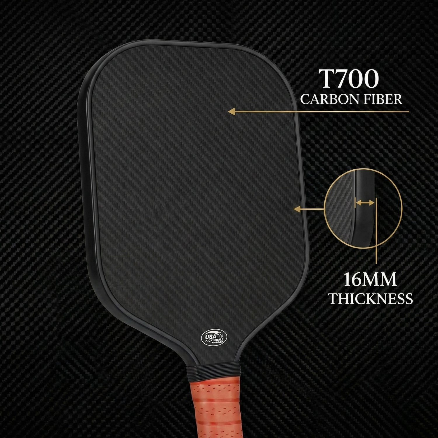 T700 Carbon Fiber Pickleball Paddle Set (16mm) | USAPA Approved + Travel Bag & 2 Balls (Inferno Black)
