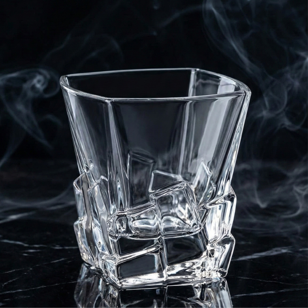 Premium Lead-Free Crystal Whiskey Glass - Heavy Base Old Fashioned Tumbler for Bourbon, Scotch & Cocktails (Obsidian Cut Design)