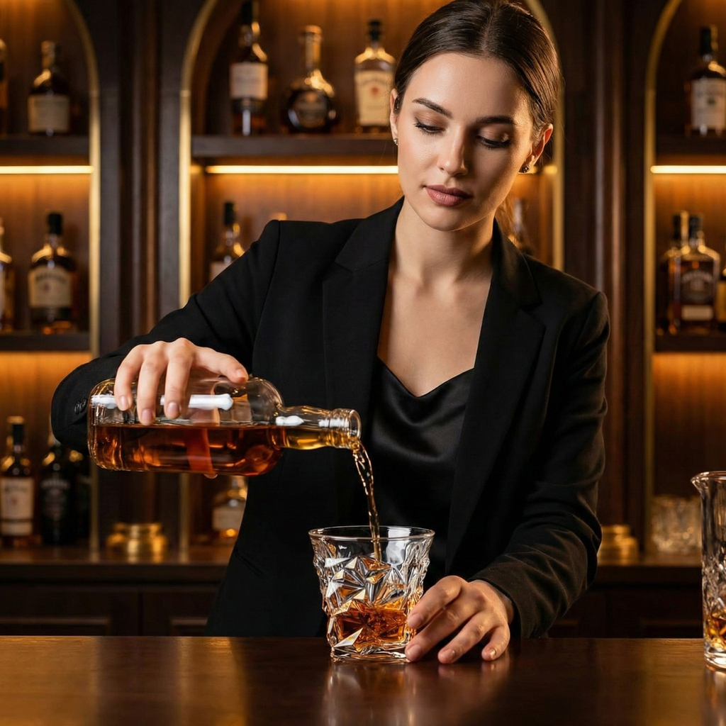 Premium Lead-Free Crystal Whiskey Glass - Heavy Base Old Fashioned Tumbler for Bourbon, Scotch & Cocktails (Starlight Cut Design)