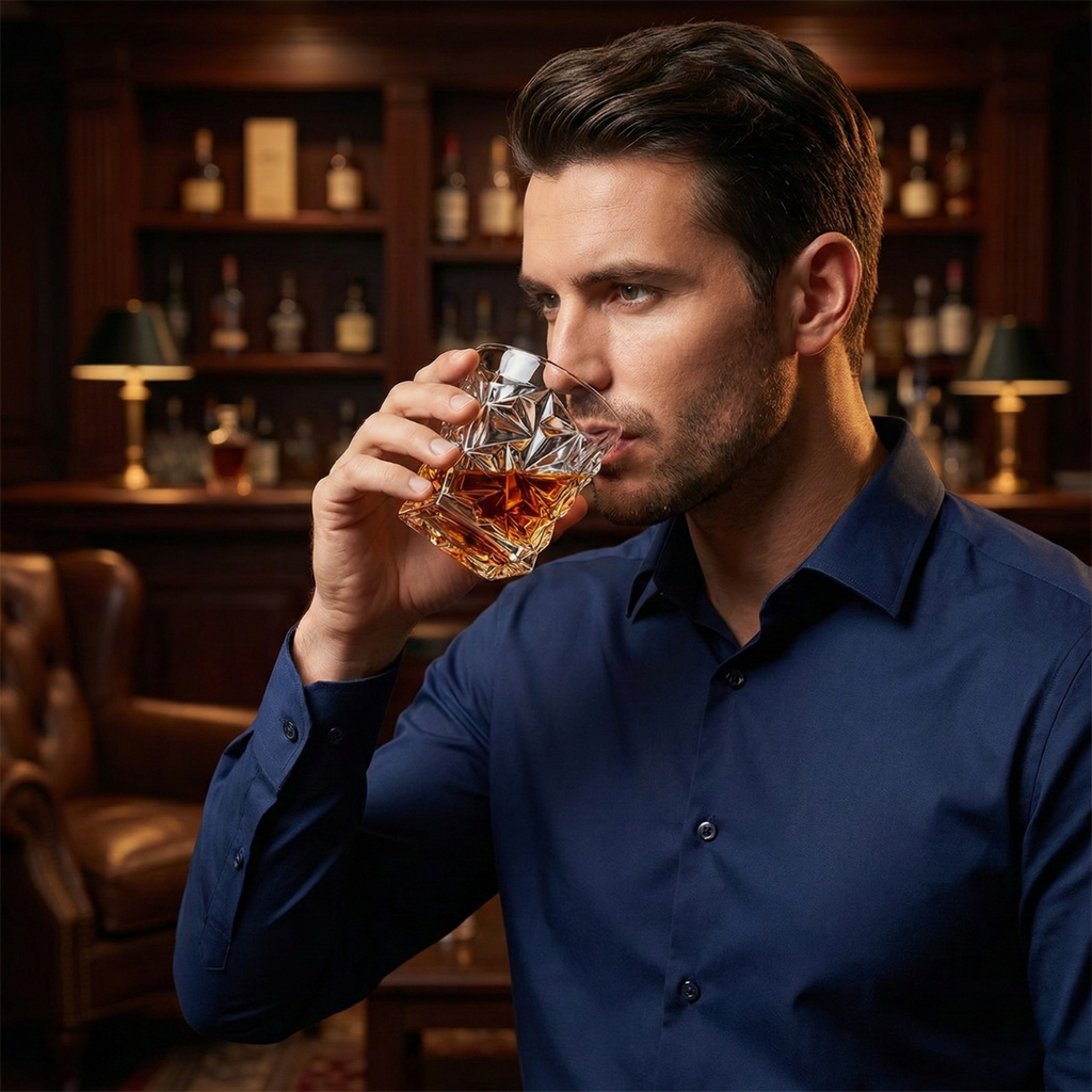 Premium Lead-Free Crystal Whiskey Glass - Heavy Base Old Fashioned Tumbler for Bourbon, Scotch & Cocktails (Starlight Cut Design)