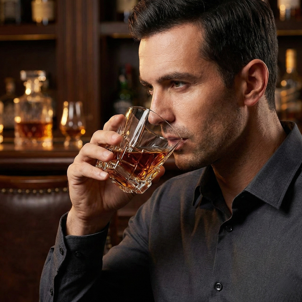 Premium Lead-Free Crystal Whiskey Glass - Heavy Base Old Fashioned Tumbler for Bourbon, Scotch & Cocktails (Obsidian Cut Design)