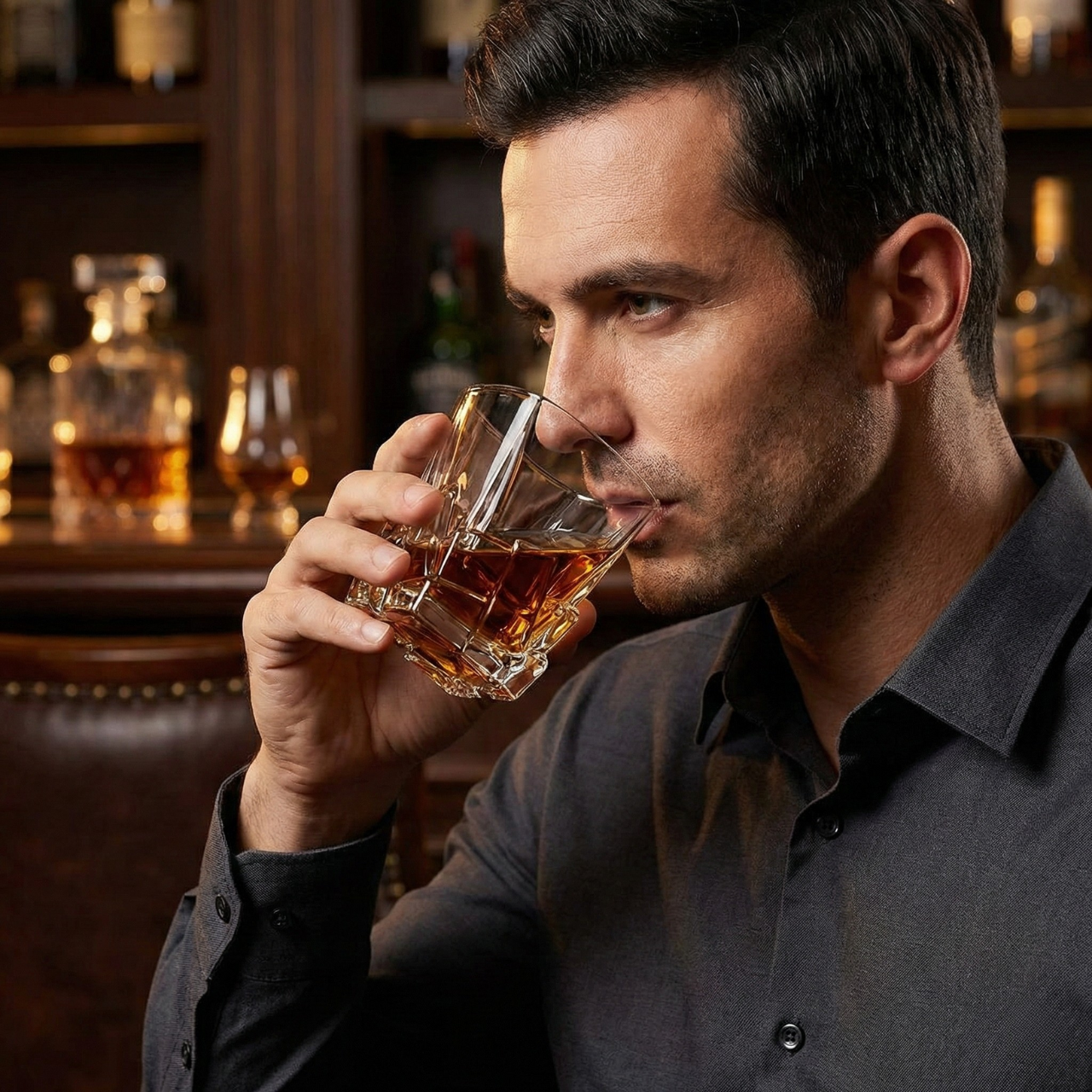 Premium Lead-Free Crystal Whiskey Glass - Heavy Base Old Fashioned Tumbler for Bourbon, Scotch & Cocktails (Obsidian Cut Design)