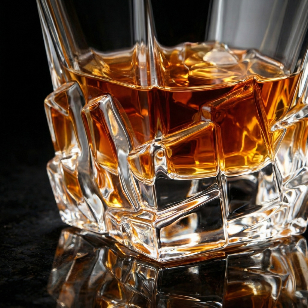 Premium Lead-Free Crystal Whiskey Glass - Heavy Base Old Fashioned Tumbler for Bourbon, Scotch & Cocktails (Obsidian Cut Design)