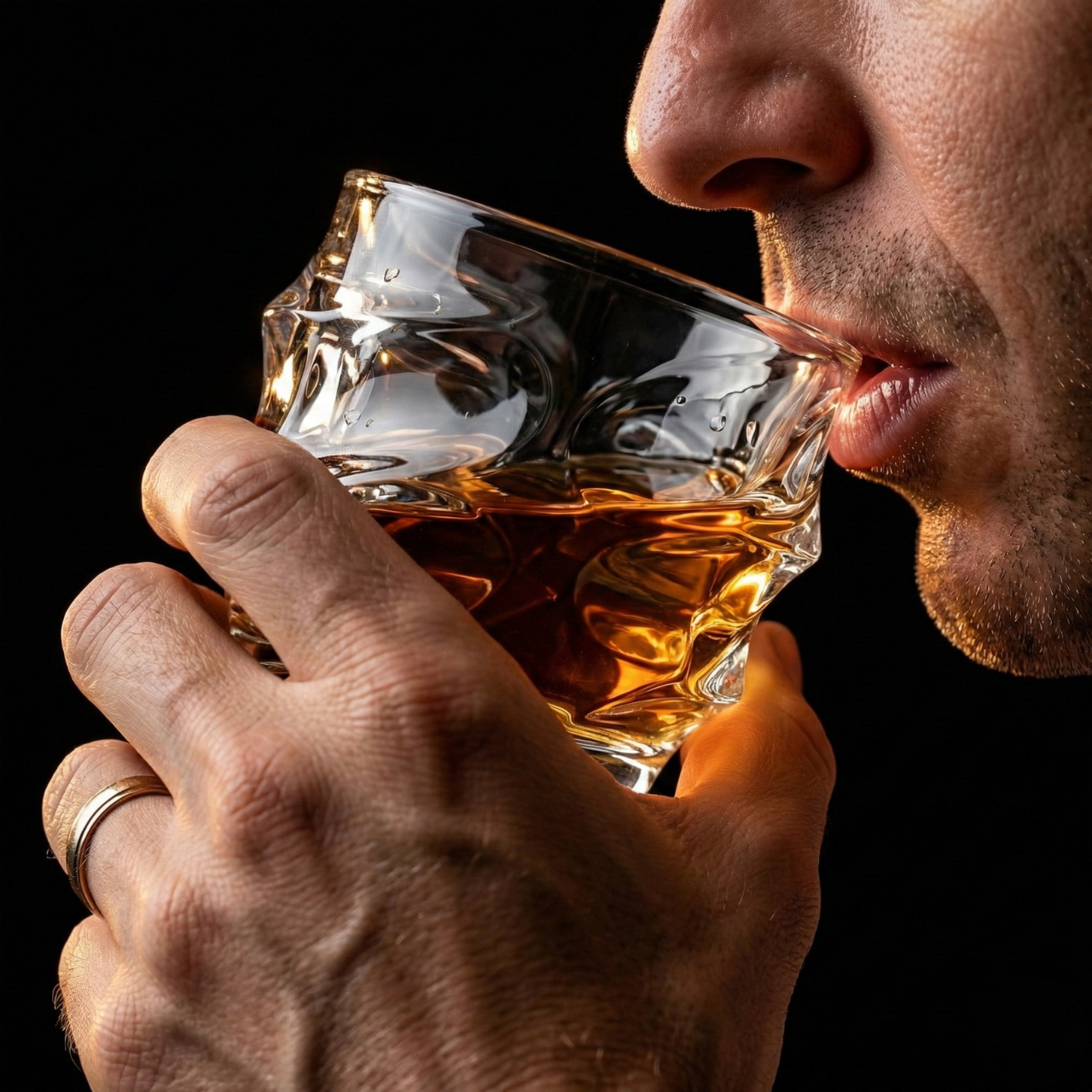 Premium Lead-Free Crystal Whiskey Glass - Heavy Base Old Fashioned Tumbler for Bourbon, Scotch & Cocktails (Molten Cut Design)