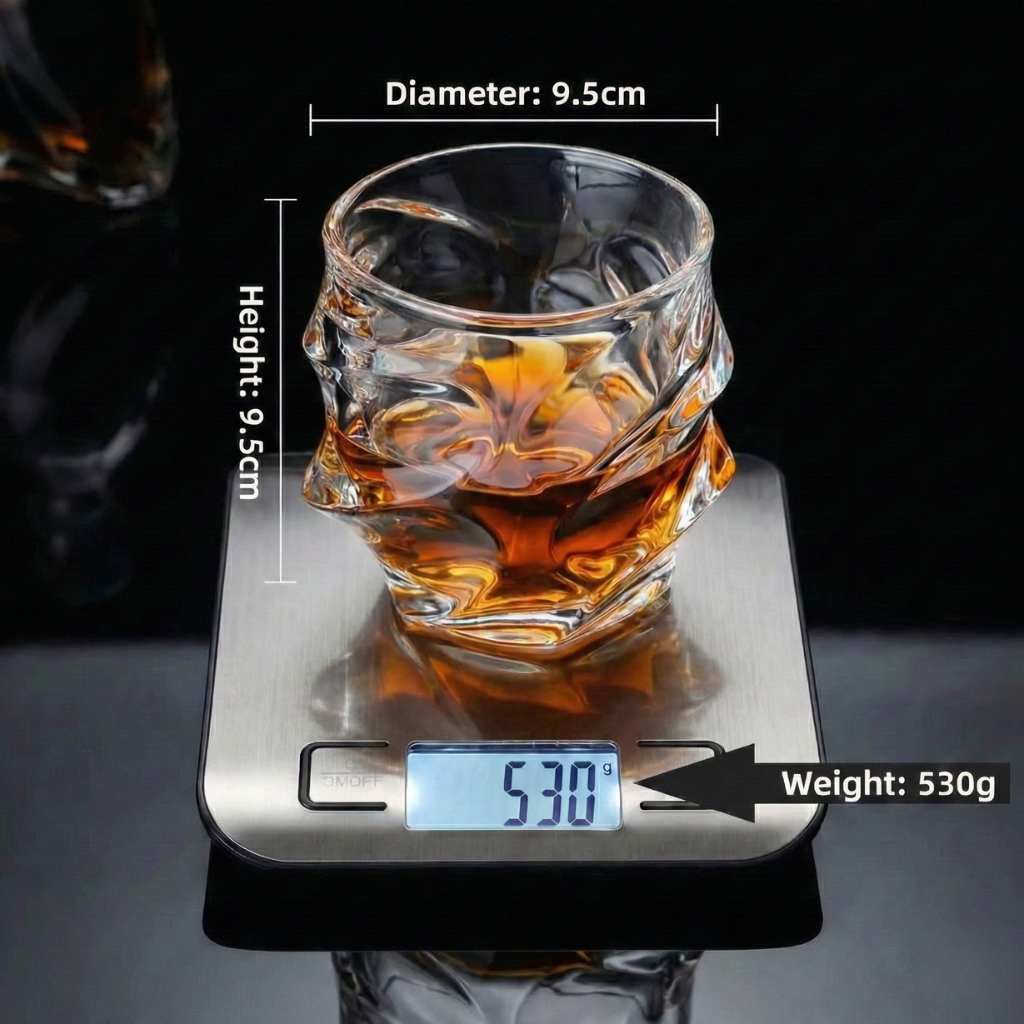 Premium Lead-Free Crystal Whiskey Glass - Heavy Base Old Fashioned Tumbler for Bourbon, Scotch & Cocktails (Molten Cut Design)