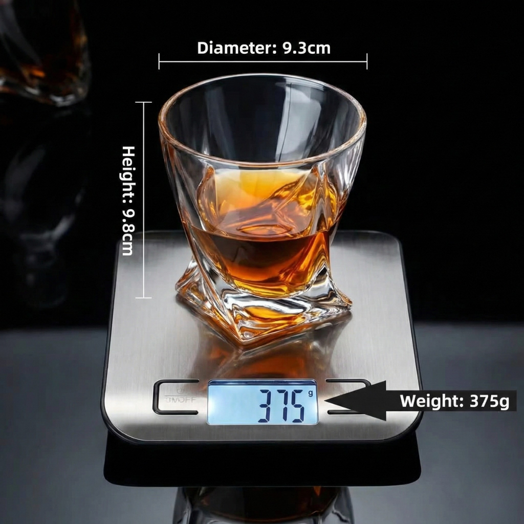 Premium Lead-Free Crystal Whiskey Glass - Heavy Base Old Fashioned Tumbler for Bourbon, Scotch & Cocktails (Axis Tilt Design)