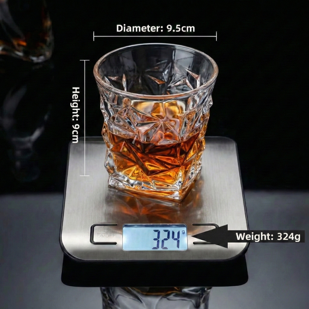 Premium Lead-Free Crystal Whiskey Glass - Heavy Base Old Fashioned Tumbler for Bourbon, Scotch & Cocktails (Starlight Cut Design)