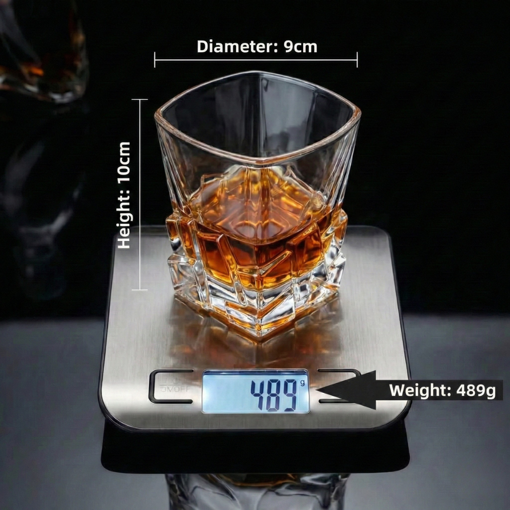 Premium Lead-Free Crystal Whiskey Glass - Heavy Base Old Fashioned Tumbler for Bourbon, Scotch & Cocktails (Obsidian Cut Design)