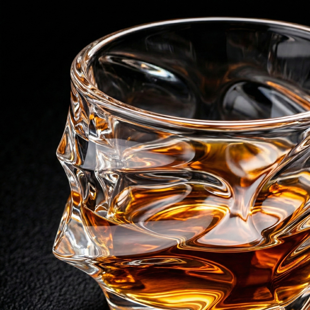 Premium Lead-Free Crystal Whiskey Glass - Heavy Base Old Fashioned Tumbler for Bourbon, Scotch & Cocktails (Molten Cut Design)