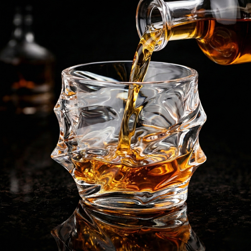 Premium Lead-Free Crystal Whiskey Glass - Heavy Base Old Fashioned Tumbler for Bourbon, Scotch & Cocktails (Molten Cut Design)