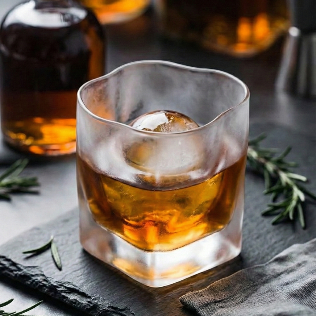 Frosted Crystal Whiskey Glass - Modern Heavy Base Bourbon & Scotch Rocks Glass
