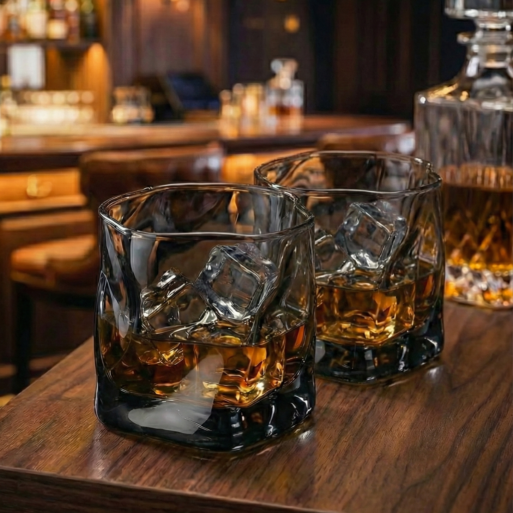 Smoked Ash Crystal Whiskey Glass - Heavy Base Modern Bourbon Rocks Glass