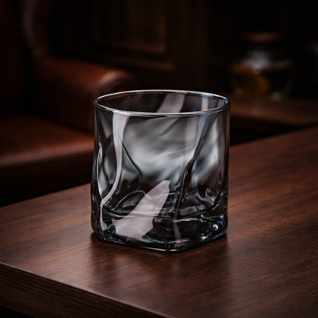 Smoked Ash Crystal Whiskey Glass - Heavy Base Modern Bourbon Rocks Glass