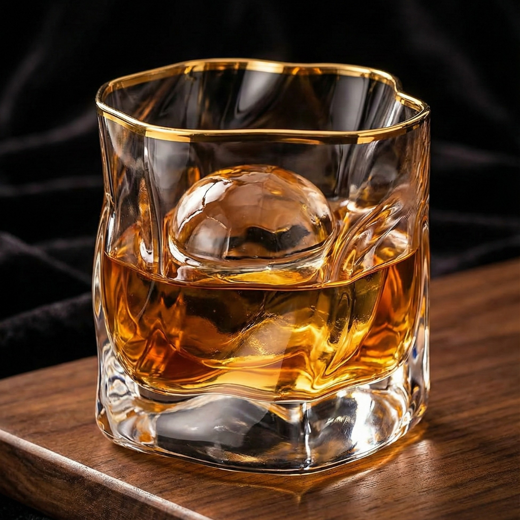 Gold Rim Crystal Whiskey Glass – Luxury Heavy Base Bourbon & Scotch Tumbler