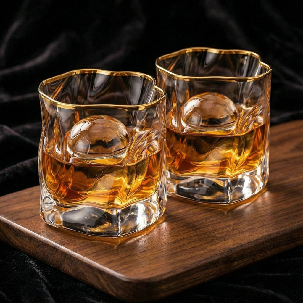 Gold Rim Crystal Whiskey Glass – Luxury Heavy Base Bourbon & Scotch Tumbler