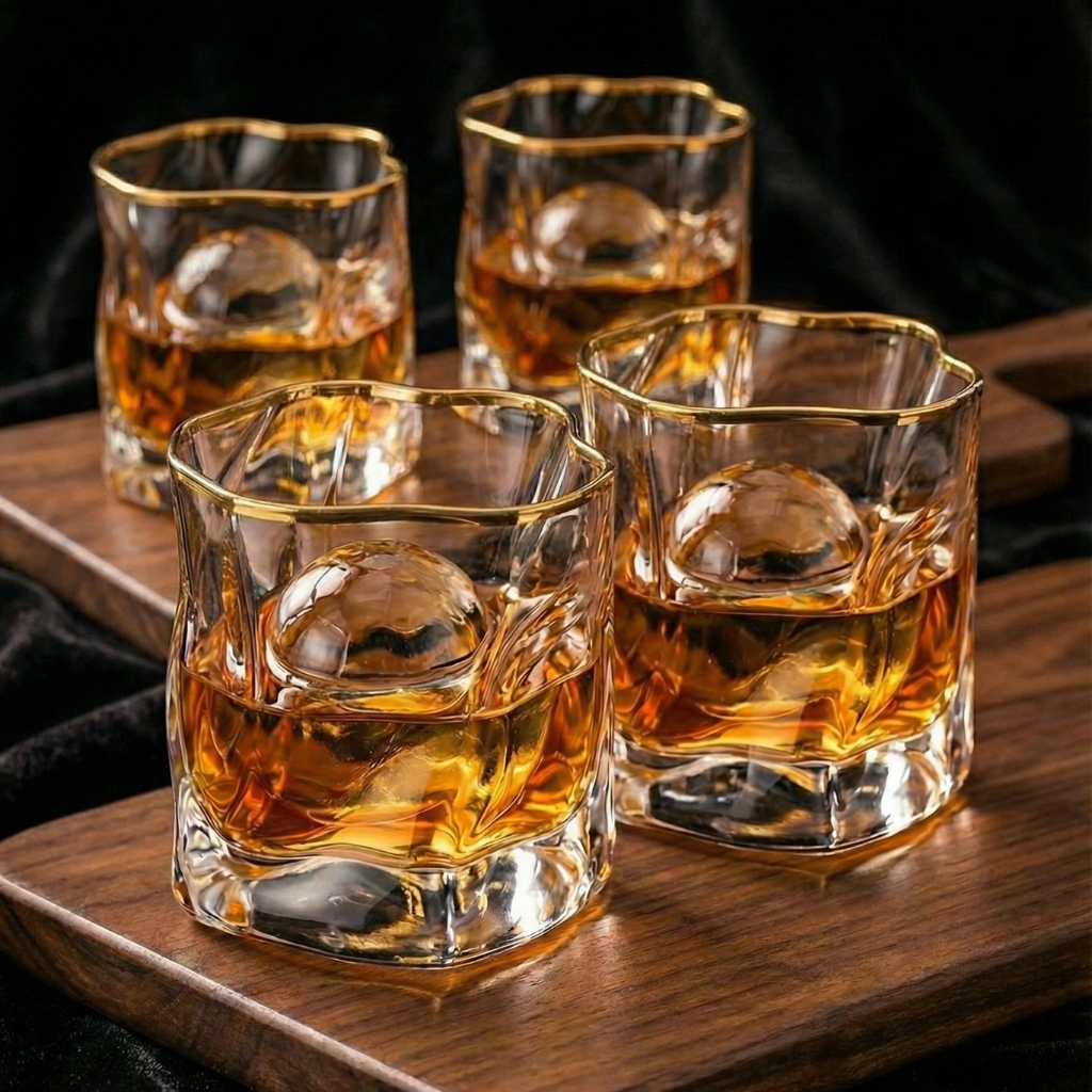 Gold Rim Crystal Whiskey Glass – Luxury Heavy Base Bourbon & Scotch Tumbler