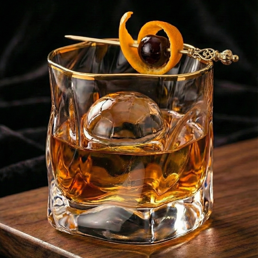 Gold Rim Crystal Whiskey Glass – Luxury Heavy Base Bourbon & Scotch Tumbler