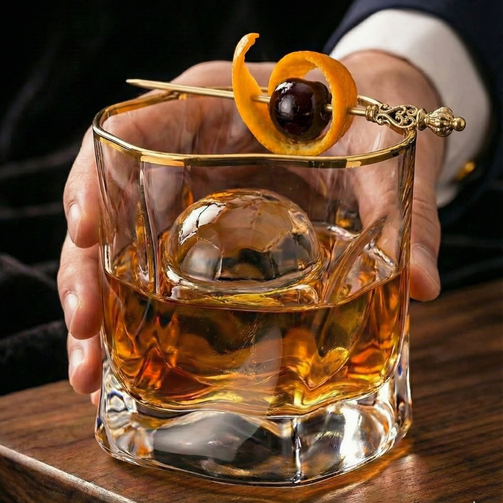 Gold Rim Crystal Whiskey Glass – Luxury Heavy Base Bourbon & Scotch Tumbler