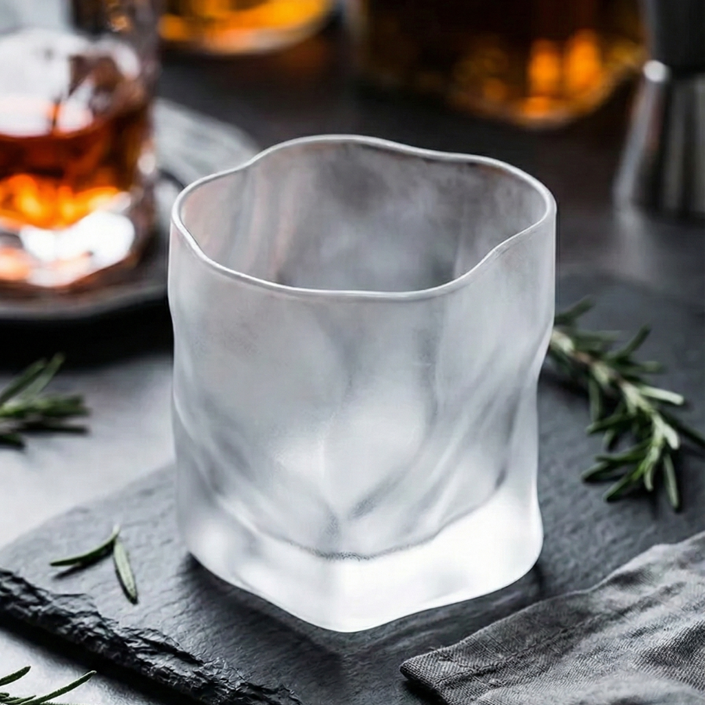 Frosted Crystal Whiskey Glass - Modern Heavy Base Bourbon & Scotch Rocks Glass