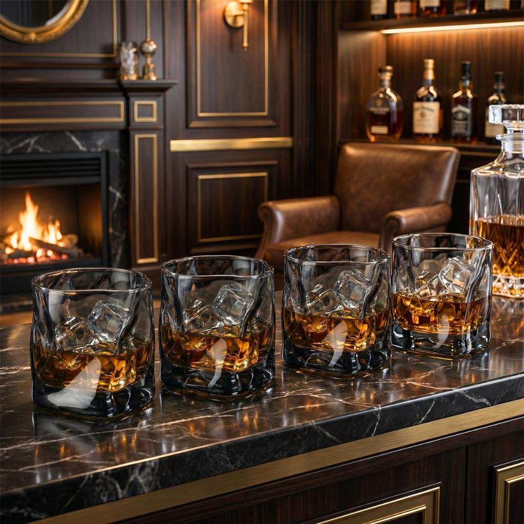 Smoked Ash Crystal Whiskey Glass - Heavy Base Modern Bourbon Rocks Glass