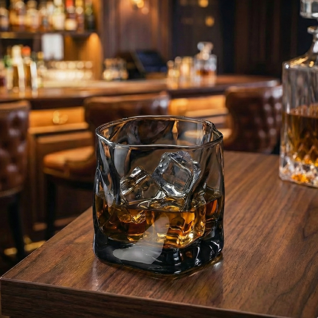 Smoked Ash Crystal Whiskey Glass - Heavy Base Modern Bourbon Rocks Glass