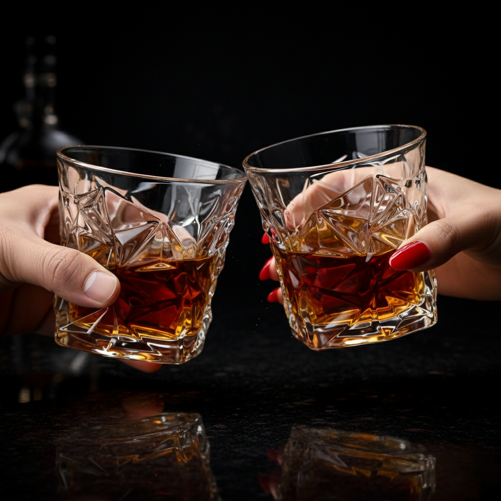 Premium Lead-Free Crystal Whiskey Glass - Heavy Base Old Fashioned Tumbler for Bourbon, Scotch & Cocktails (Starlight Cut Design)