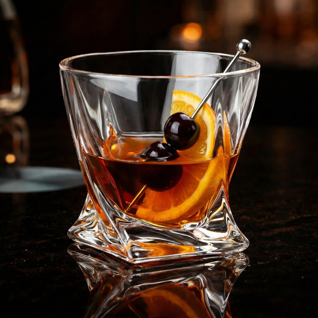 Premium Lead-Free Crystal Whiskey Glass - Heavy Base Old Fashioned Tumbler for Bourbon, Scotch & Cocktails (Axis Tilt Design)